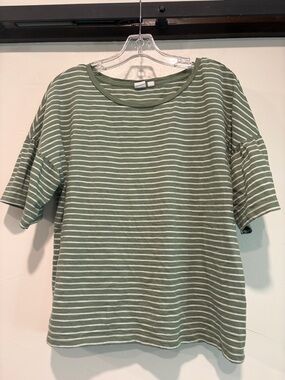 GAP Olive Green and White Striped Short-Sleeve Tee